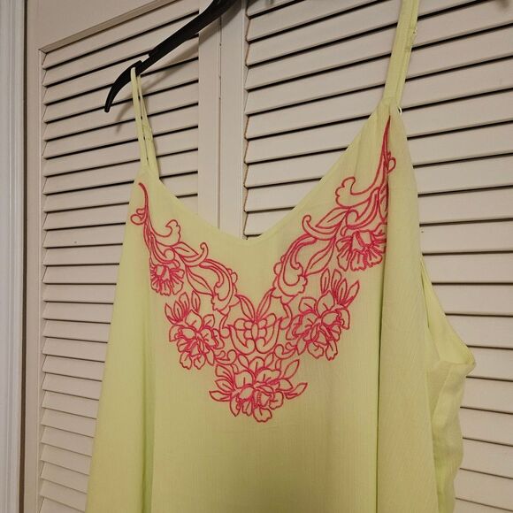 Torrid Light Yellow Camisole with Hot  Pink Embroidery. Trending. - Picture 3 of 5